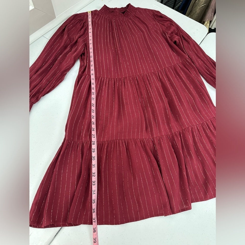 Knox Rose Metallic Striped Bishop Long Sleeve Tiered Tunic Dress Large - Picture 7 of 11